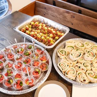 Caprese skewers pinwheel meat wraps