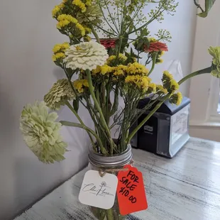 a jar of flowers