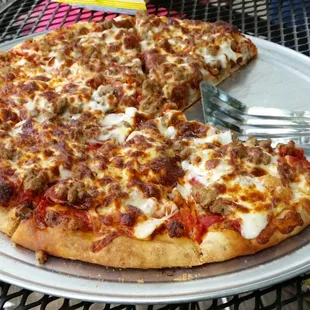 Sausage and Pepperoni Pizza from Lovewell Marina and Grill.