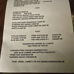 a menu for a restaurant