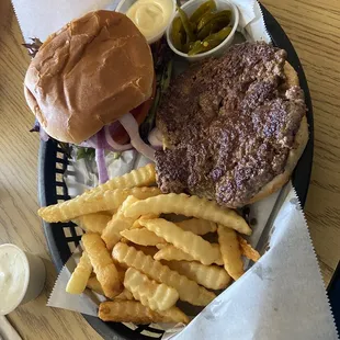 Hamburger with fries