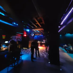 Dancefloor on the left, couches and tables on the right