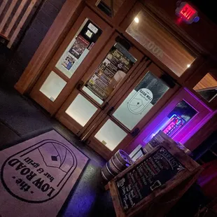 the entrance to a restaurant