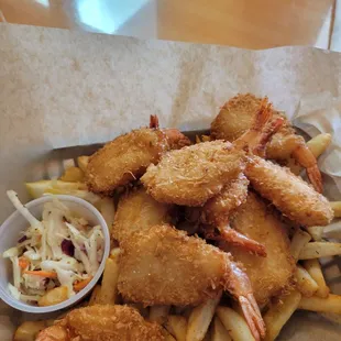 fried shrimp and fries