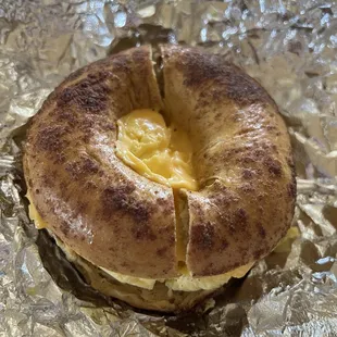 French toast bagel with egg and cheese