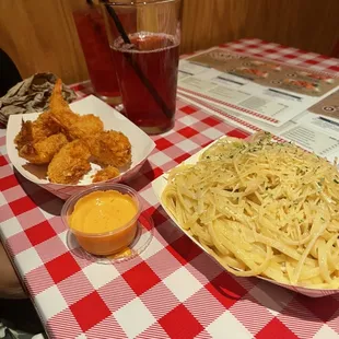 Mom ordered Garlic noodles and fried shrimp . She loved it!