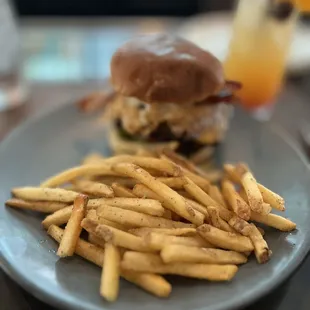 Hamburger and fries