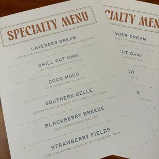 Specialty Menu