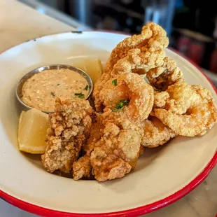 December 2, 2023; Mixed Fried Seafood (Oysters, Catfish, Shrimp) with Remoulade ($18).