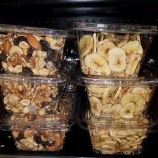 a variety of nuts and raisins
