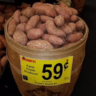 a basket of sweet potatoes