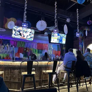 Bar decorated for the holidays