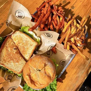 French fries, Sweet Potato Fries, Mt. Elbert Burger, Salmon BLT