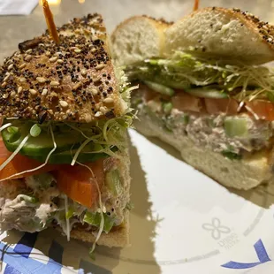 Tuna melt sandwich with veggies. This is not on the menu but you can ask to add veggies. So good ~