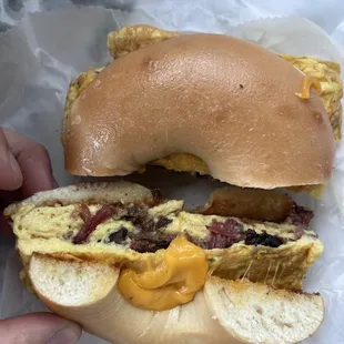 Brisket breakfast bagel
