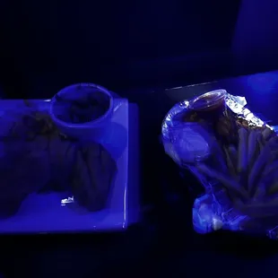 a plate of french fries and a plate of hot dogs