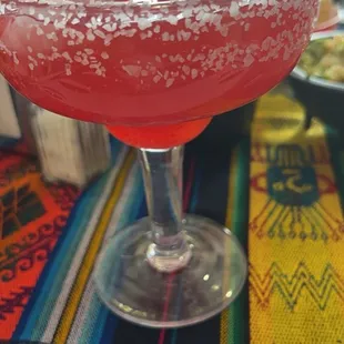Strawberry margaritas with a salt rim