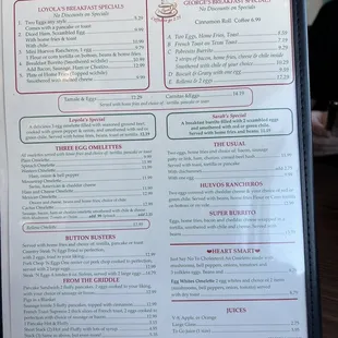 Breakfast menu taken Nov 2021