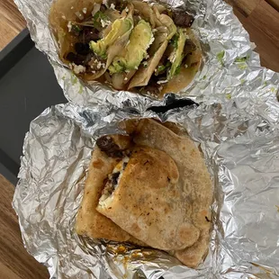 Beef fajita tacos and quesadillas.