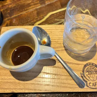 Espresso after an early lunch; served with sparking water. Delightful.