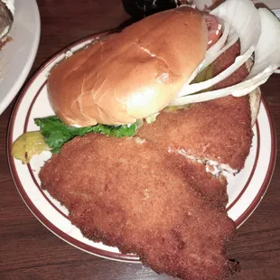 Huge chicken cutlet sandwich.  Could serve tow people!