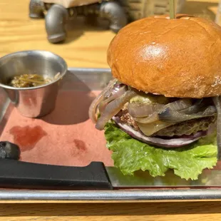 Big Foot Burger added grilled and red onion; snake venom on the side definitely recommend the snake venom on the burger... very tasty.