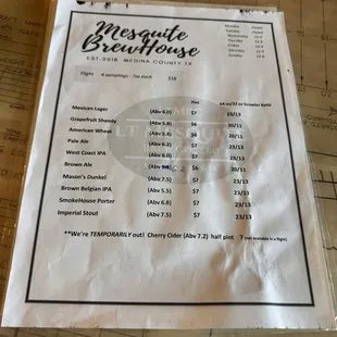 Beer menu