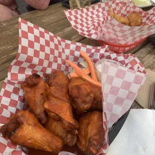 Wings and coconut shrimp