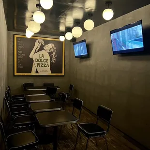 tables and chairs in a restaurant