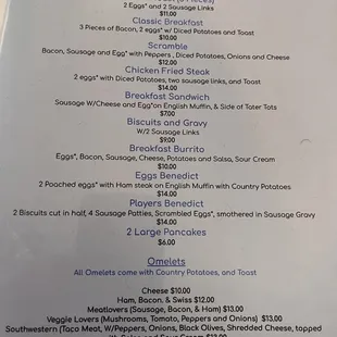 Breakfast menu