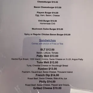 Burger &amp; Sammich menu
