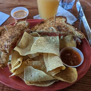 Carl's Club sandwich with chips and salsa