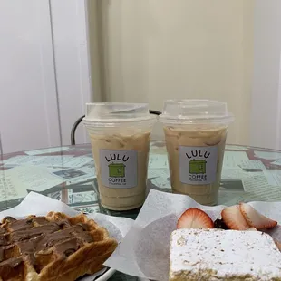 Black Asaam milk tea, nutella croffle, lemon bar