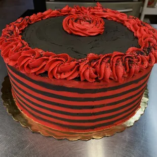a red and black cake