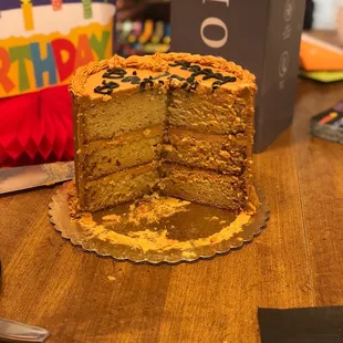 a cake with a slice taken out of it