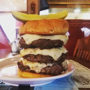 Triple hand pattied burger
