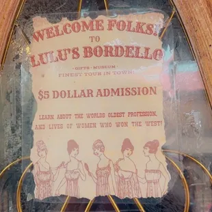 Sign on door to LuLu's Bordello