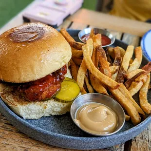 August 27, 2023; Crispy chicken sandwich ($21).