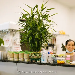 a woman behind the counter