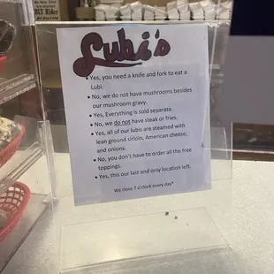 The staff was not friendly. Even the signs posted around the restaurant have an aggressive nature to them.