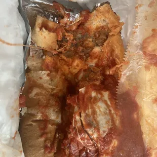 My meatball sub with weird tasting sauce and cheap bread