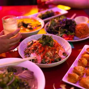 Papaya Salad, Luc Lac, Pho Train, Coconut Curry, Cream Cheese Wonton