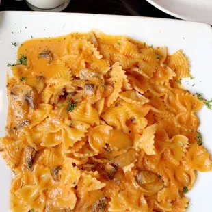 Farfallette ala Romana, without bacon. The sauce is light but super creamy and delicious!