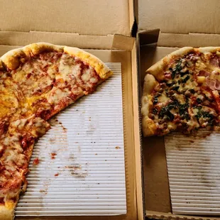 Cheese on the left and right sausage and basil and the other half ham pineapple