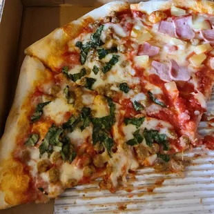 sausage and basil and the other half ham pineapple