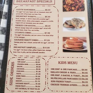 Breakfast menu