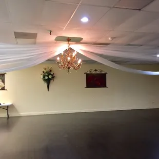 I just LOVE this chandler &amp; fabric hanging from the ceiling @ Lucas Event Center:)