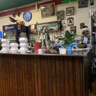 Checkout and pick up counter.