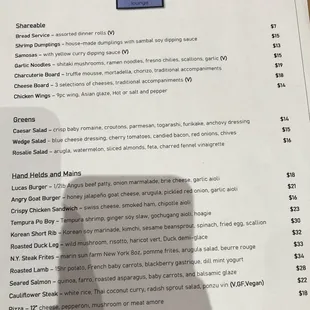 the menu for the restaurant