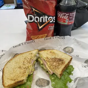 Deluxe Ham Sandwich, Doritos, and a Cherry Coke